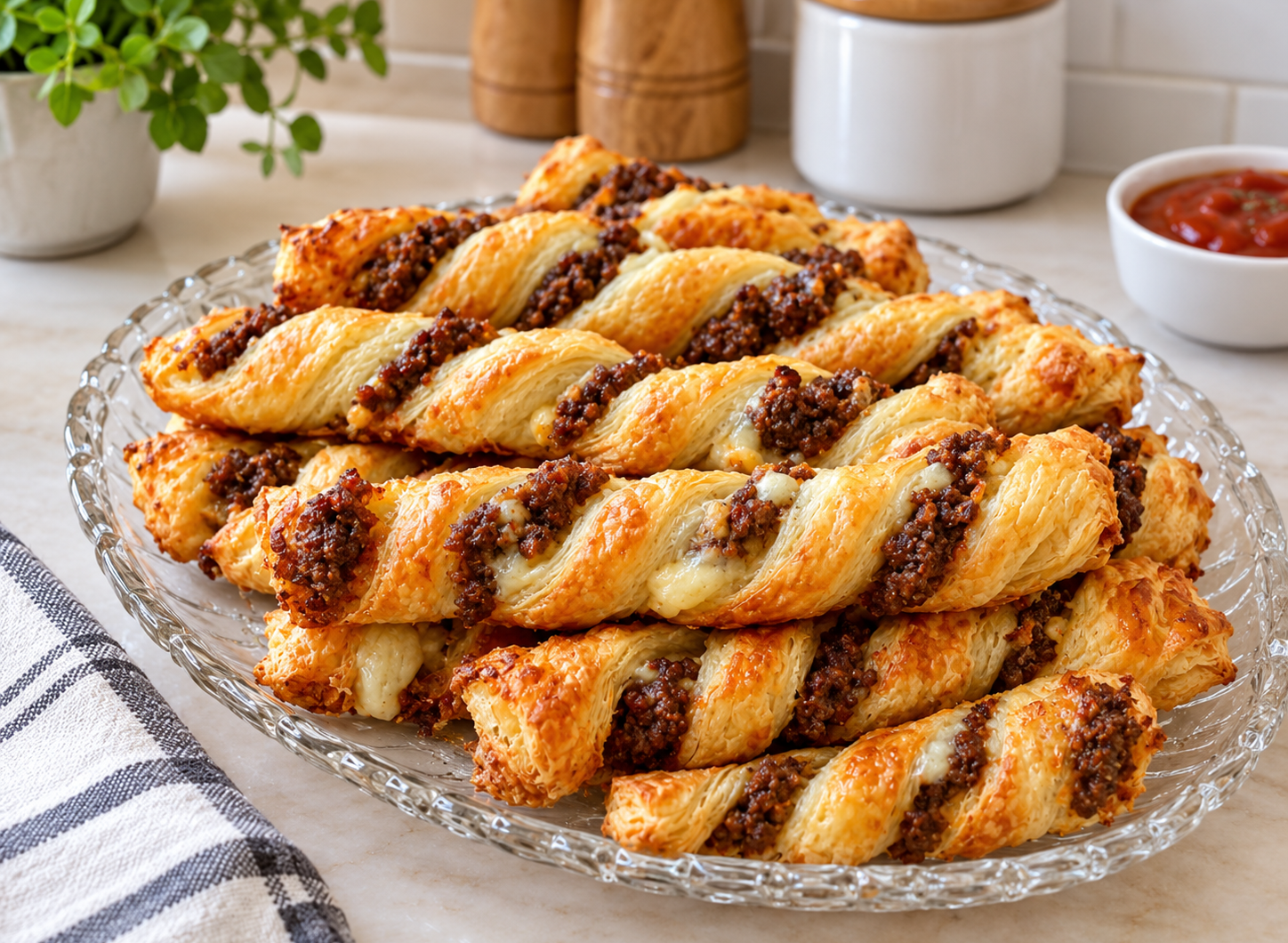 Oven Baked 4-Ingredient Beef Puff Pastry Twists